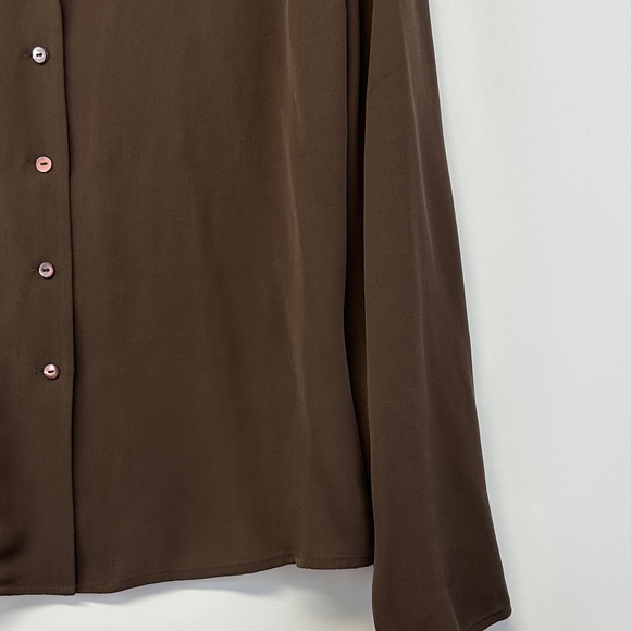 Vintage Kate Hill Silk Chocolate Brown Button Down Blouse 90s Career Top 14 - Picture 5 of 7